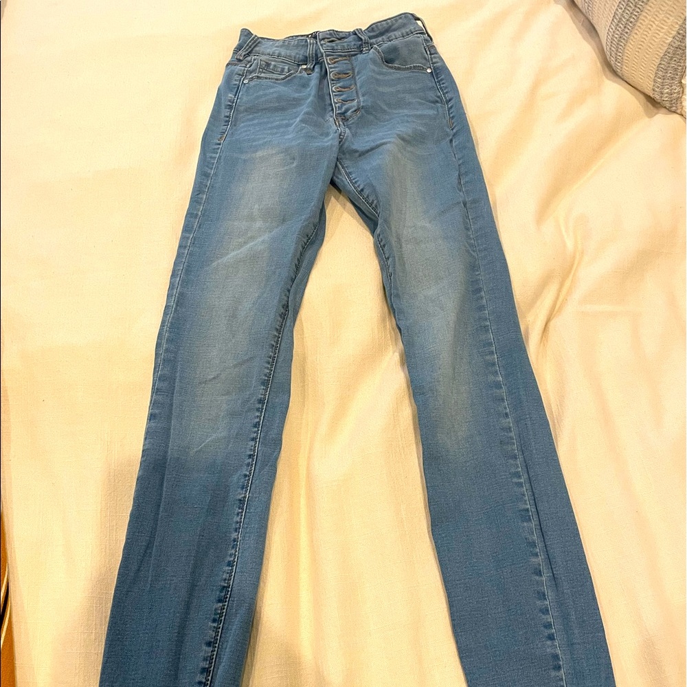 High rise bullhead skinny jeans